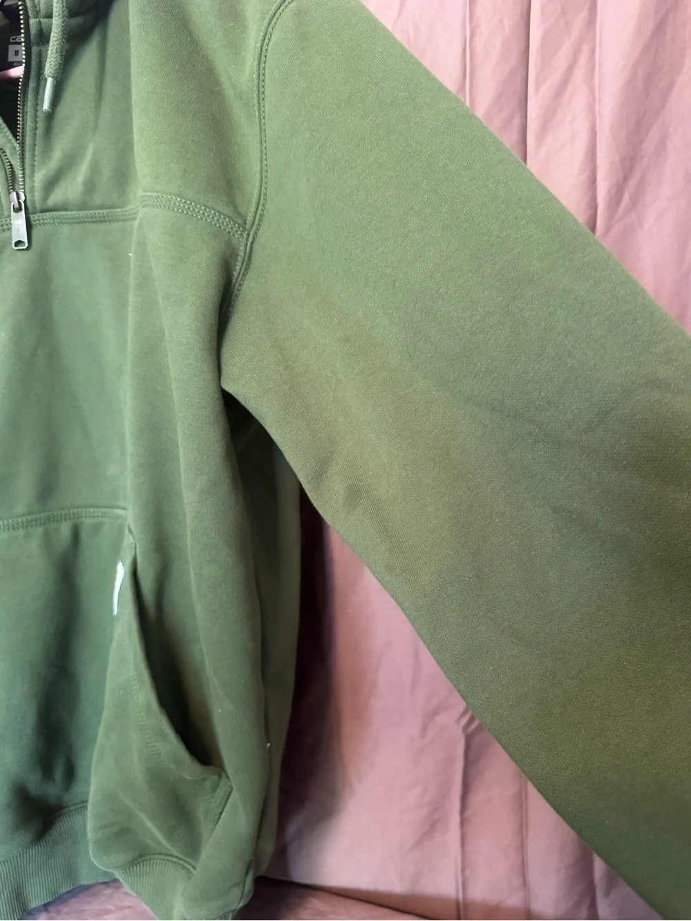 Carhartt Green Hooded Quarter-Zip Work Sweatshirt